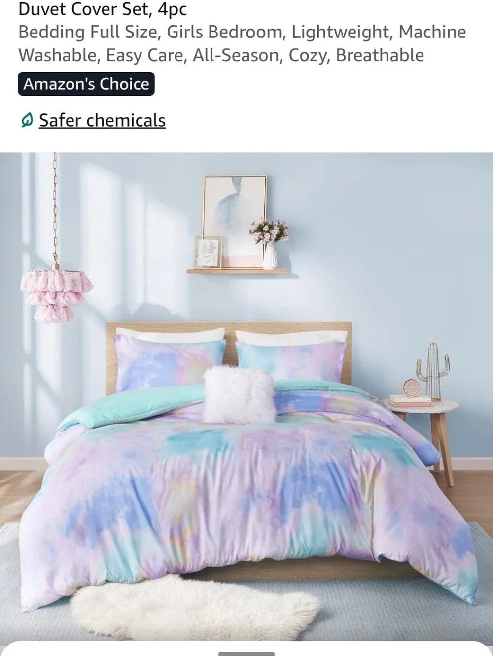 Girls Tie-Dye Duvet Cover Set - Pastel Pink, Blue & Purple - (Brand )